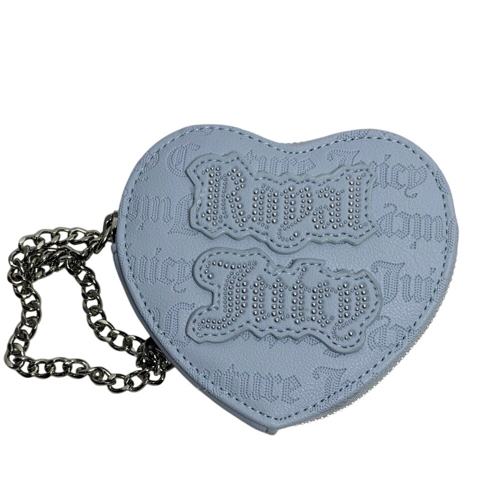 Juicy Couture Royal Couture heart-shaped‎ zip wristlet in blue faux leather NWOT